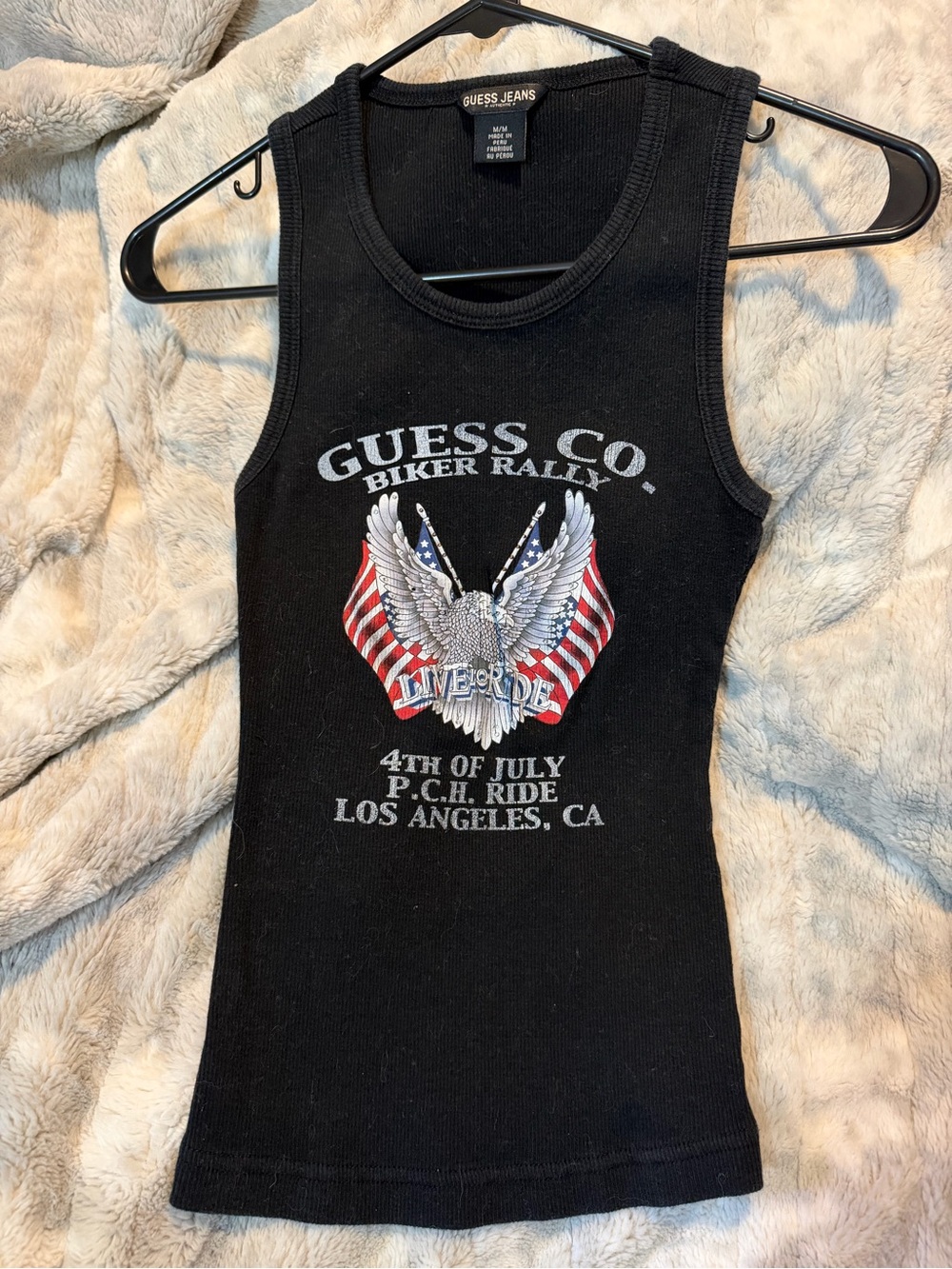 Vintage Y2K Guess Jeans Black Motorcycle Graphic Tank Medium